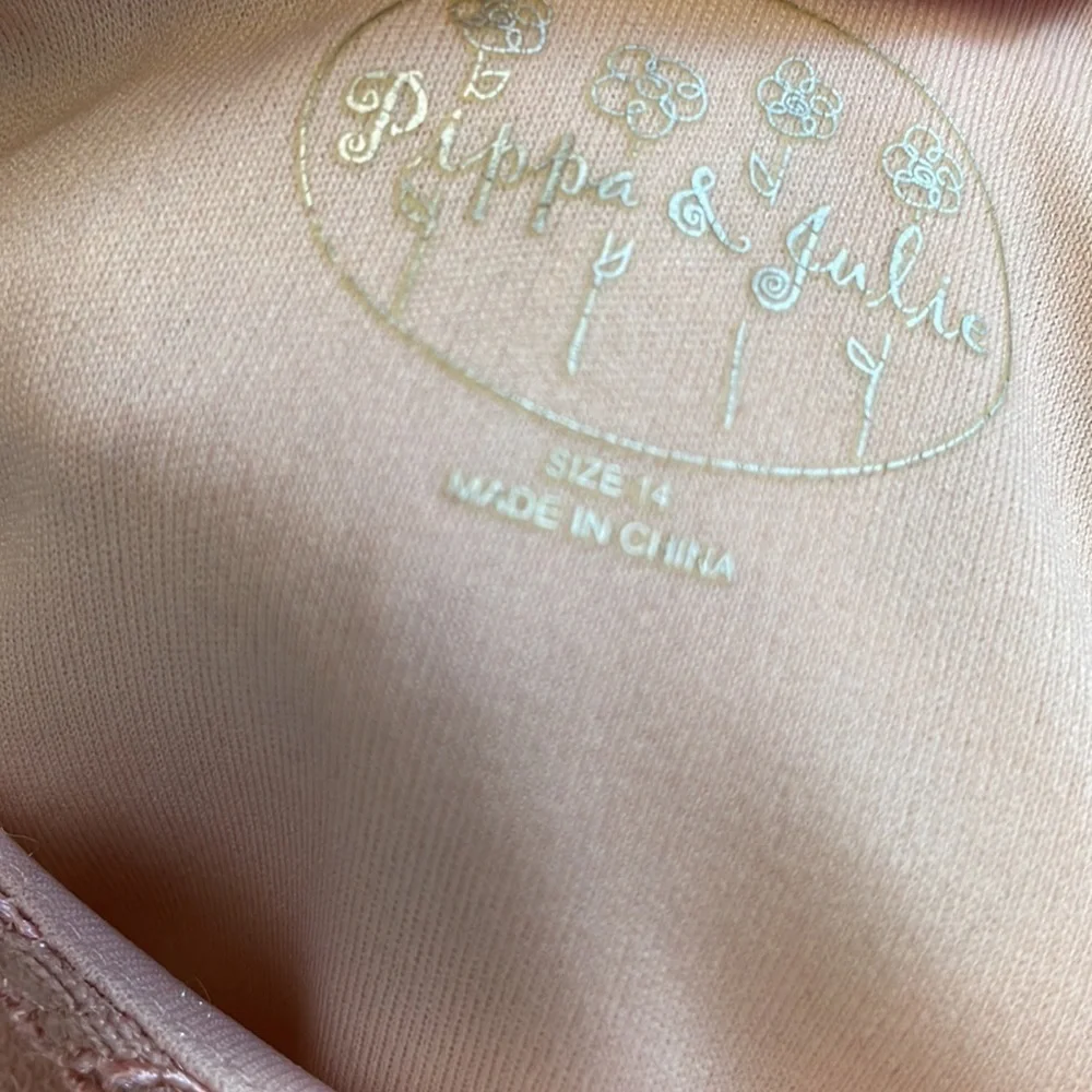 Pippa & Julie girls long sleeve LACE stretch formal dress blush pink size 14